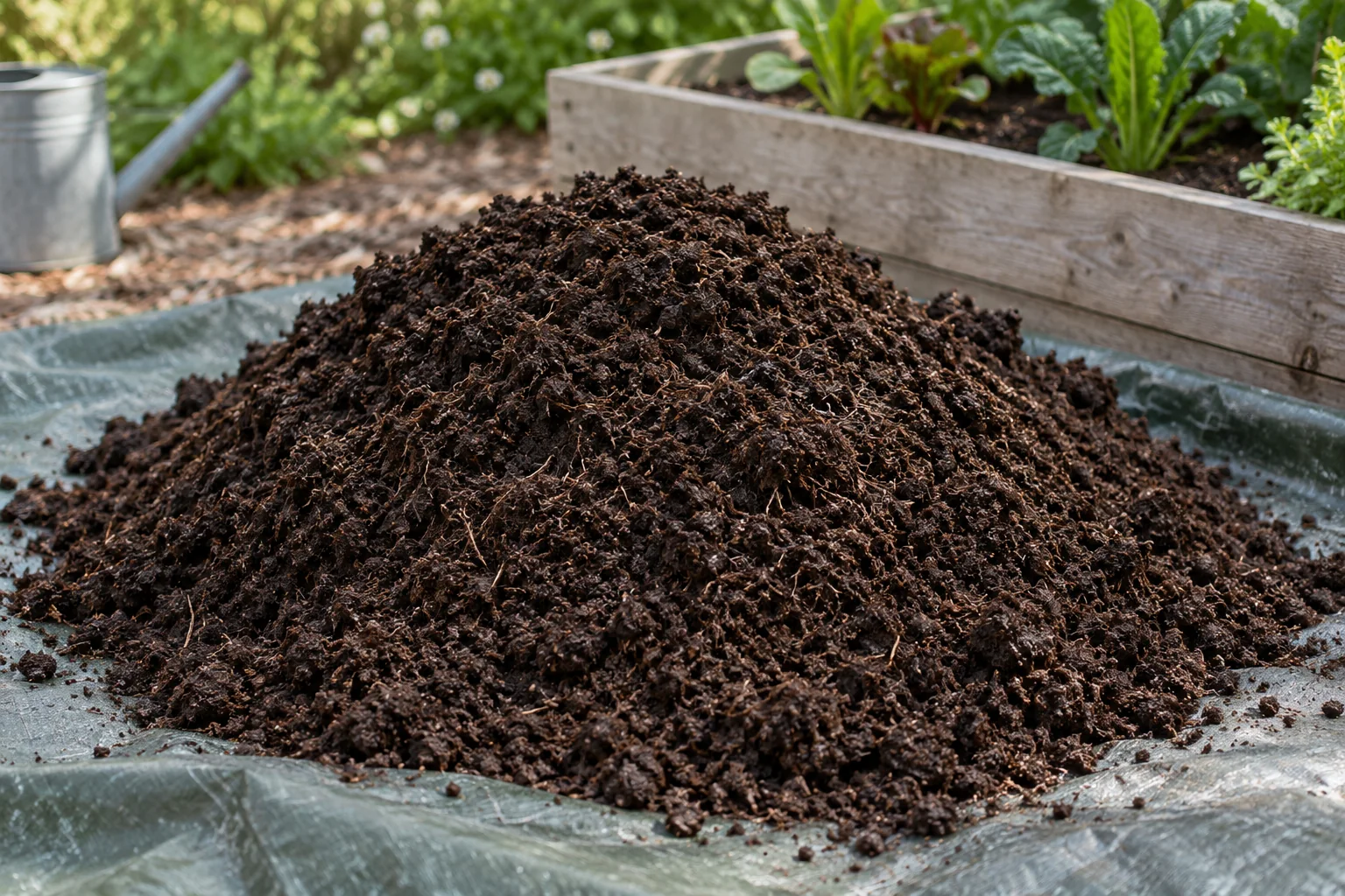 Mature compost with visibly mixed organic texture