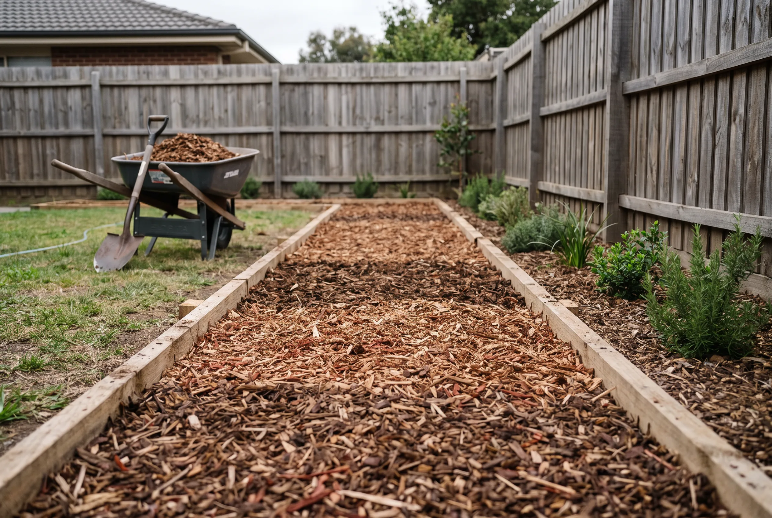 Shredded wood mulch with natural color variation