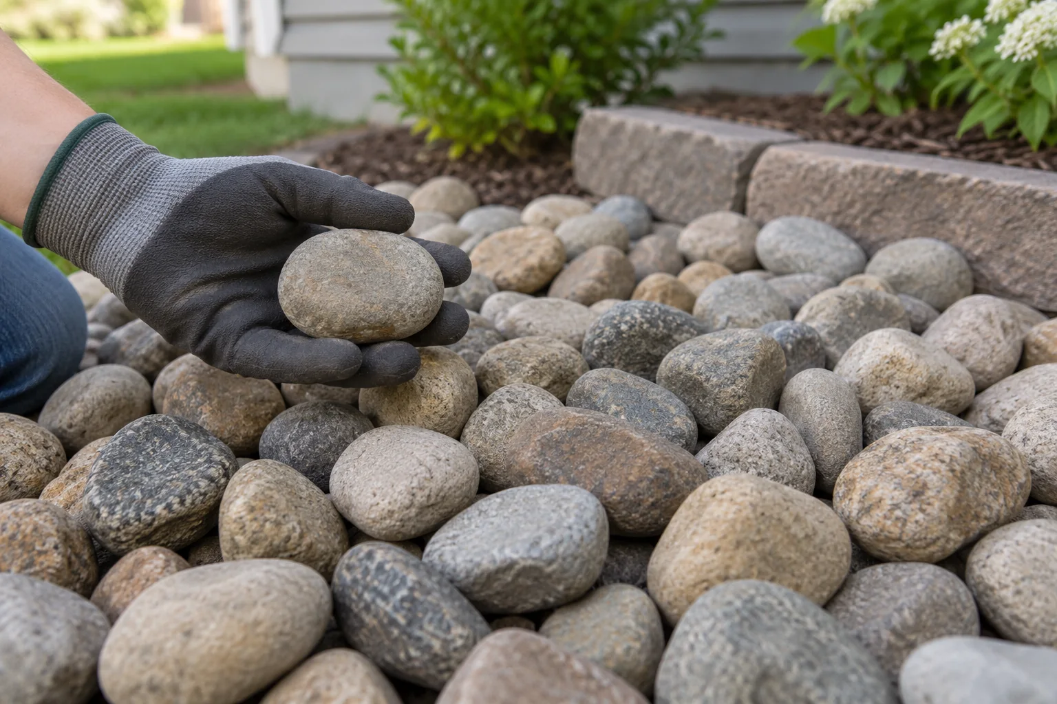 Rounded river rock close-up in muted natural colors