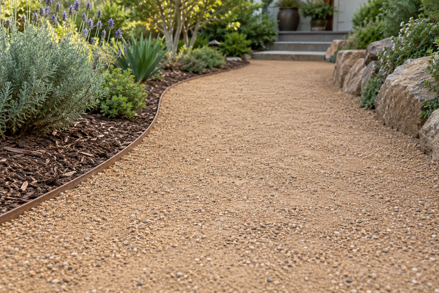 Decomposed granite compactable fines in a path setting